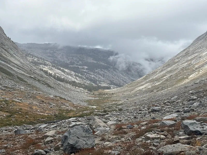 Looking back down the valley from the base of Elizabeth Pass.