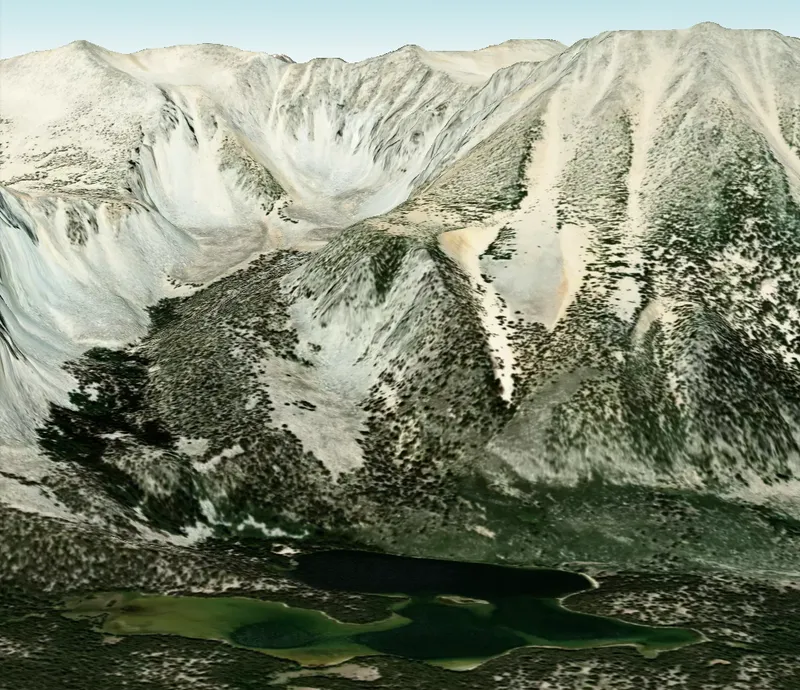 3D satellite view of Davis Lake